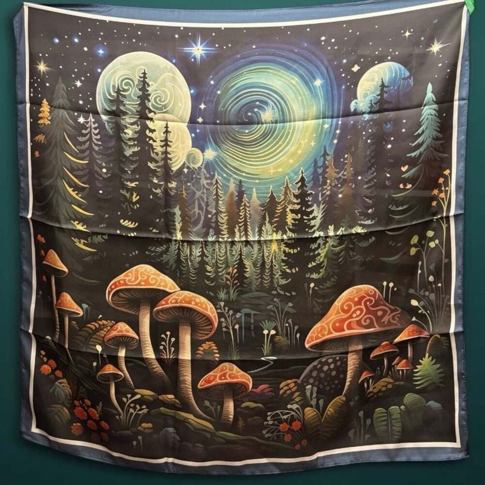 Cosmic Mushroom Forest Print Satin Silk-Feeling Fashion Square Scarf